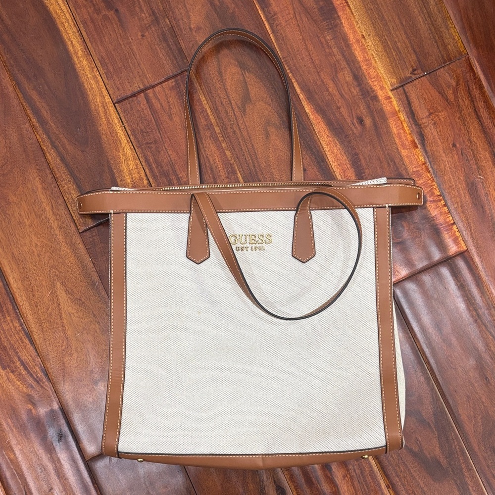 Guess Cream and Brown Tote Bag
